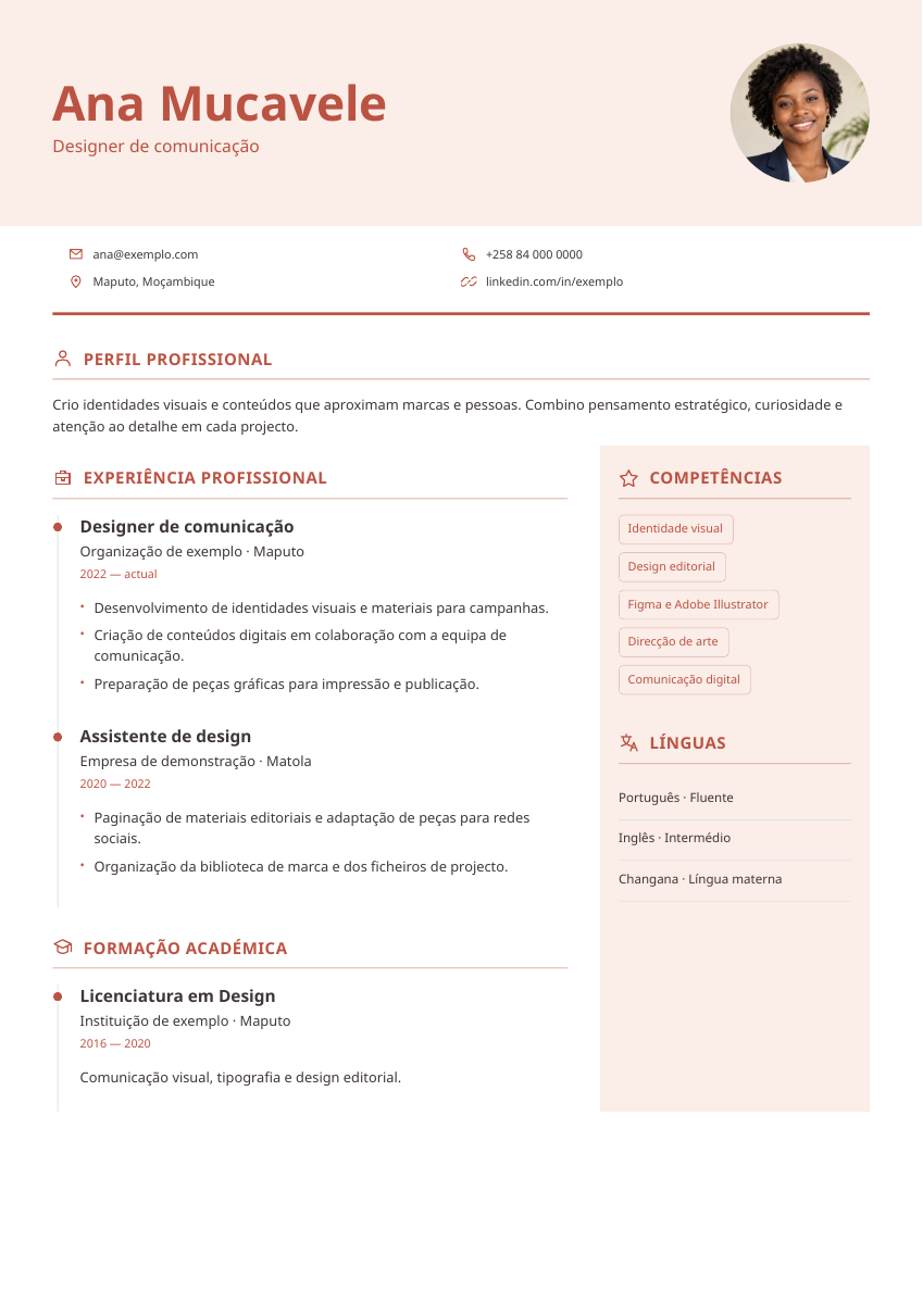 Exemplo Coral: Retrato circular · Destaques em coral