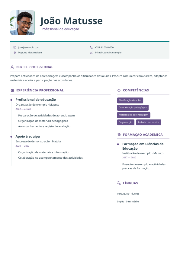 Exemplo Saber · Percurso: Retrato lateral e percurso em linha do tempo.