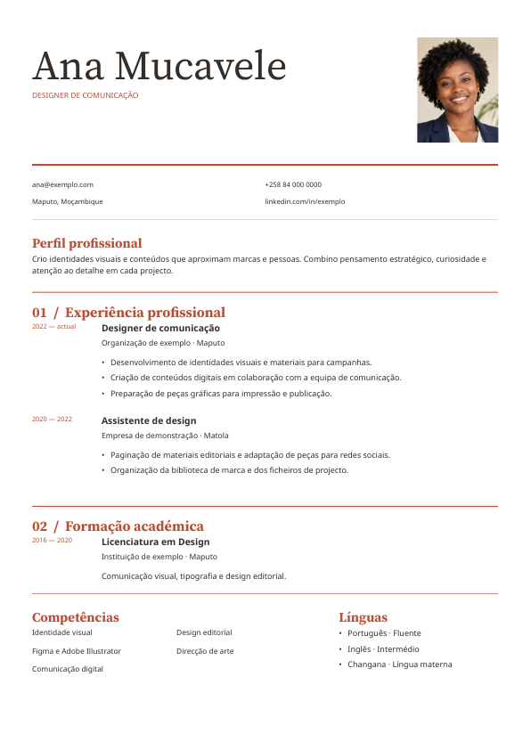 Exemplo Fólio: Nome em grande escala · Retrato rectangular · Secções com margem editorial