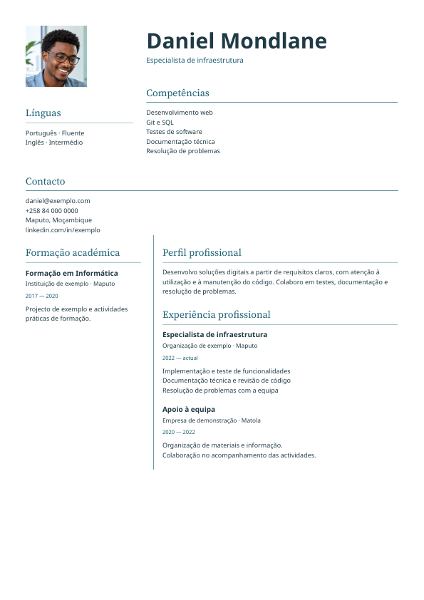 Exemplo Infraestrutura: Retrato e línguas em par · Perfil junto do percurso