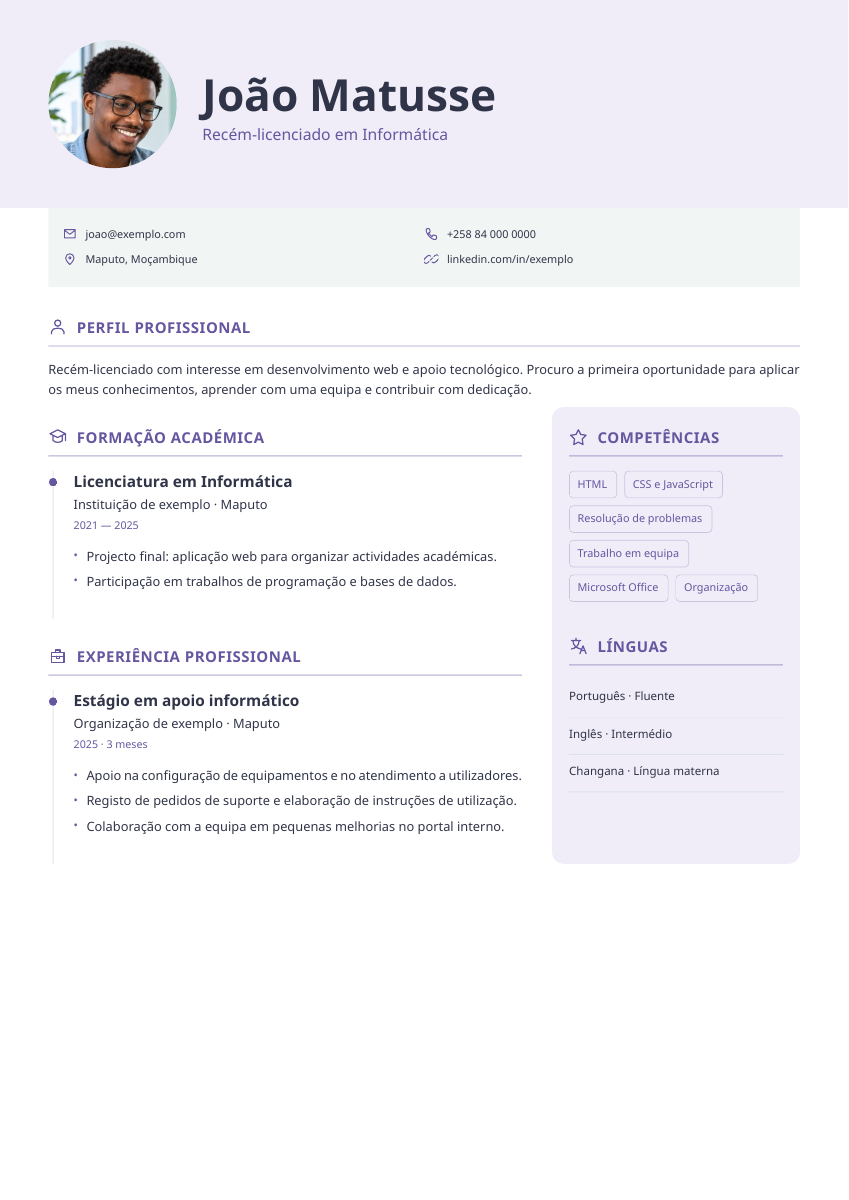 Exemplo Horizonte: Retrato circular · Formação em destaque