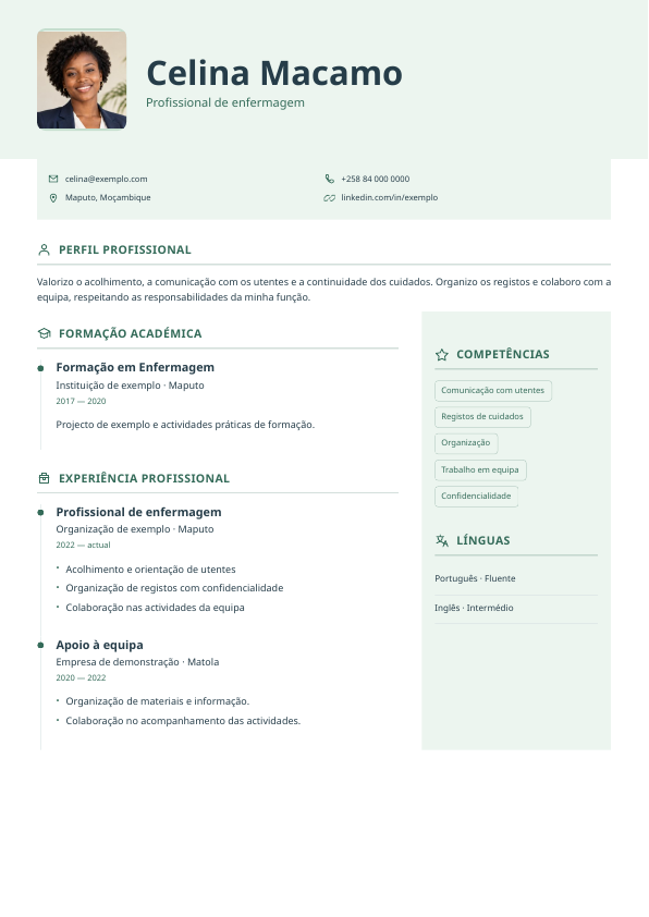 Exemplo Cuidar · Formação: Formação primeiro, com informação de apoio ao lado.
